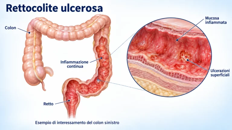 illustrazione medica anatomica su rettocolite ulcerosa