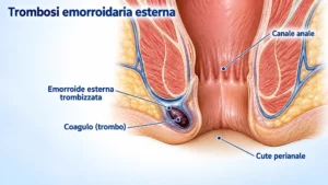 illustrazione medica della trombosi emorroidaria esterna